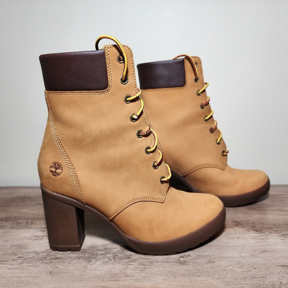 Timberland Camdale Ankle Boots Wheat Tan Chunky Wedge Heel A1SEE Women's Size 8 - Picture 8 of 10